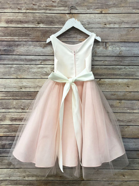 Petite Adele Big Girls Blush Silk Satin Tulle Junior Bridesmaid Dress 8-12 - SophiasStyle.com